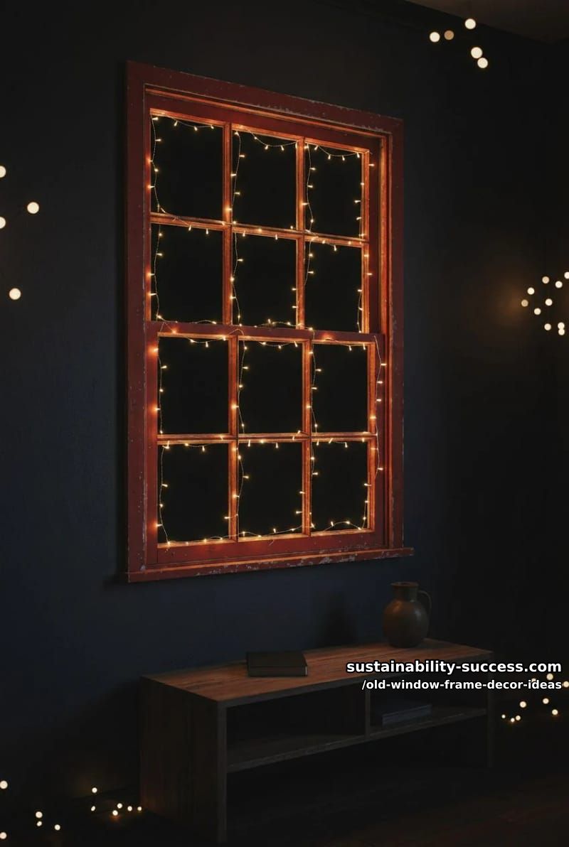 12 Old Window Frame Decor Ideas That Beat Buying New 20 thread fairy lights through the grid, not around it 1