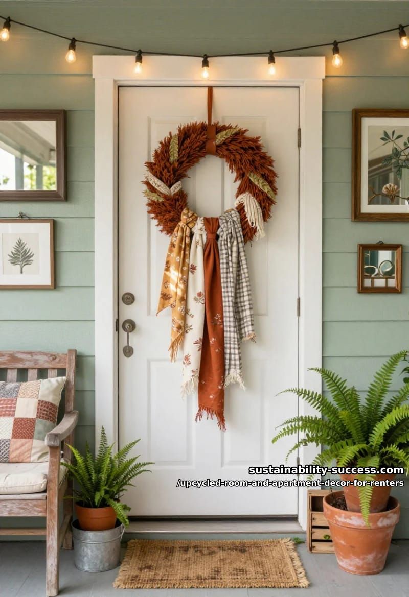 Upcycled Room and Apartment Decor for Renters 10 tie a rag wreath from cut-up old clothes 1