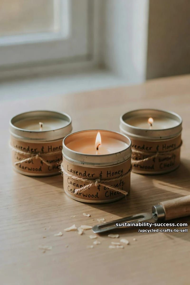 12 Upcycled Crafts to Sell That Hold Their Margin at Markets and on Etsy 3 tin can candles in scrubbed food cans 1