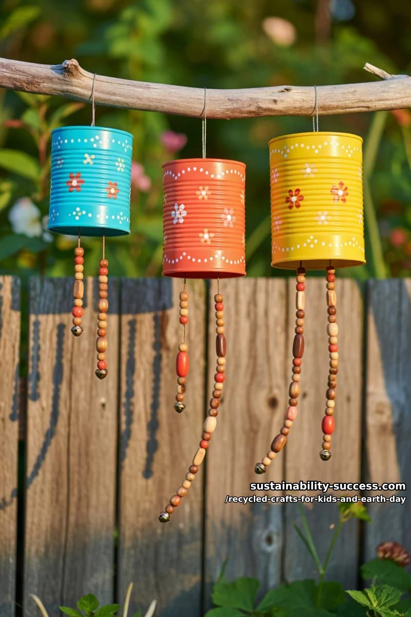 tin can wind chimes for the garden fence 1