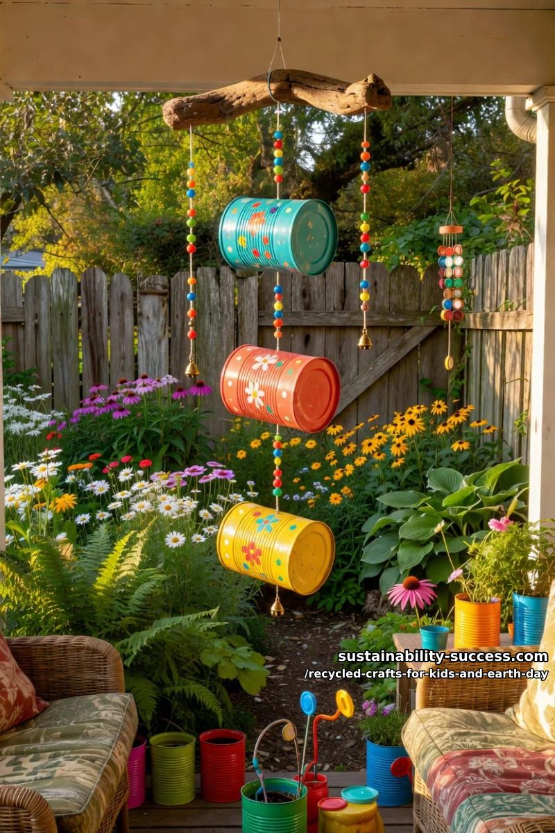 tin can wind chimes for the garden fence 1