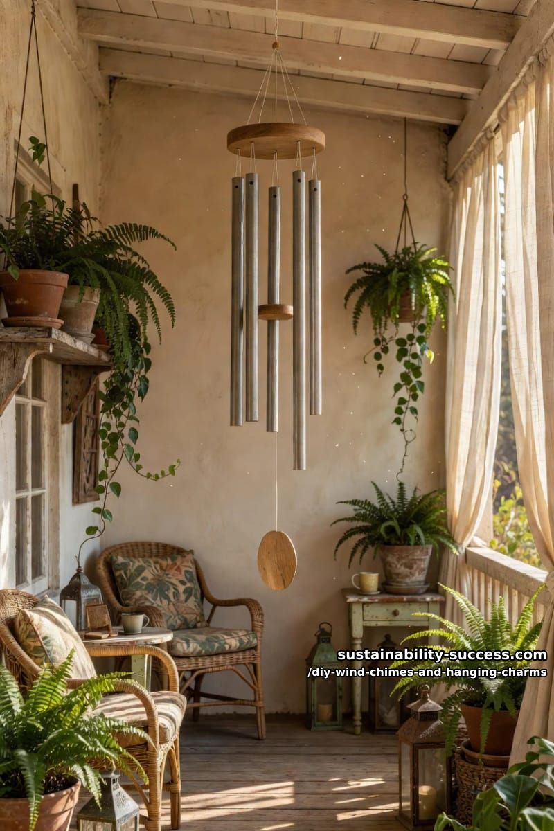 DIY Wind Chimes and Hanging Charms: 12 Kinetic Pieces From Keys, Cans, and Beach Glass 8 tuned copper or emt pipe chimes on a pentatonic scale 1