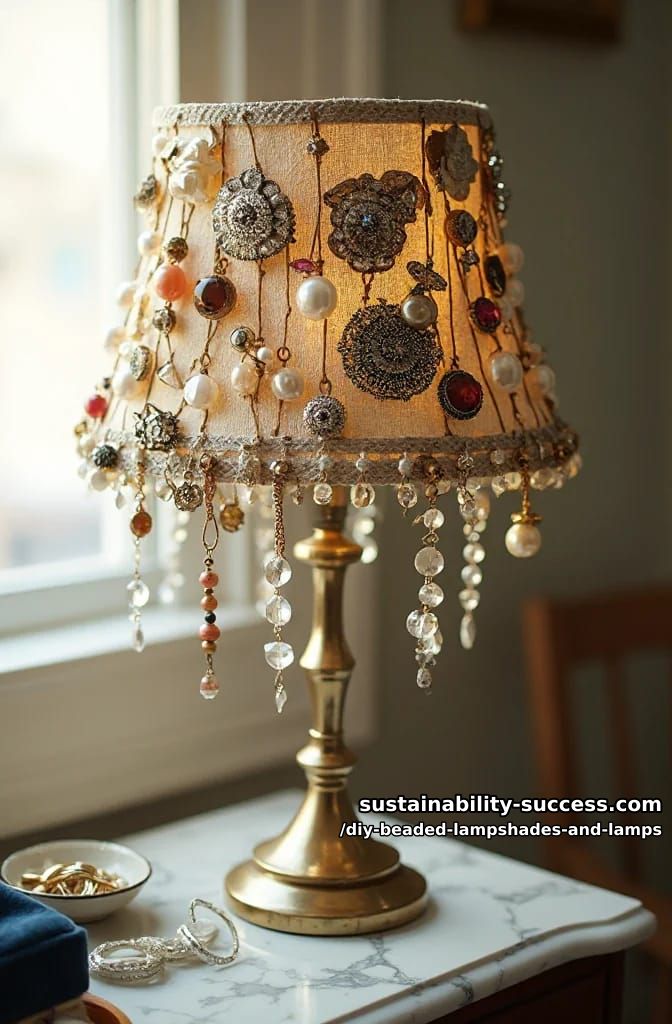 10 DIY Beaded Lampshade and Lamp Ideas for a Warm, Jeweled Glow 6 turn a dead jewelry box into a one-of-a-kind beaded shade 1