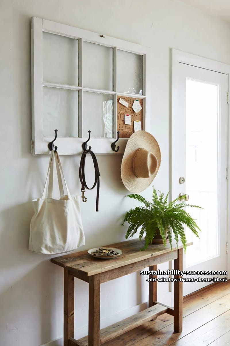 12 Old Window Frame Decor Ideas That Beat Buying New 24 turn the sash into an entry rack with hooks on the bottom rail 1