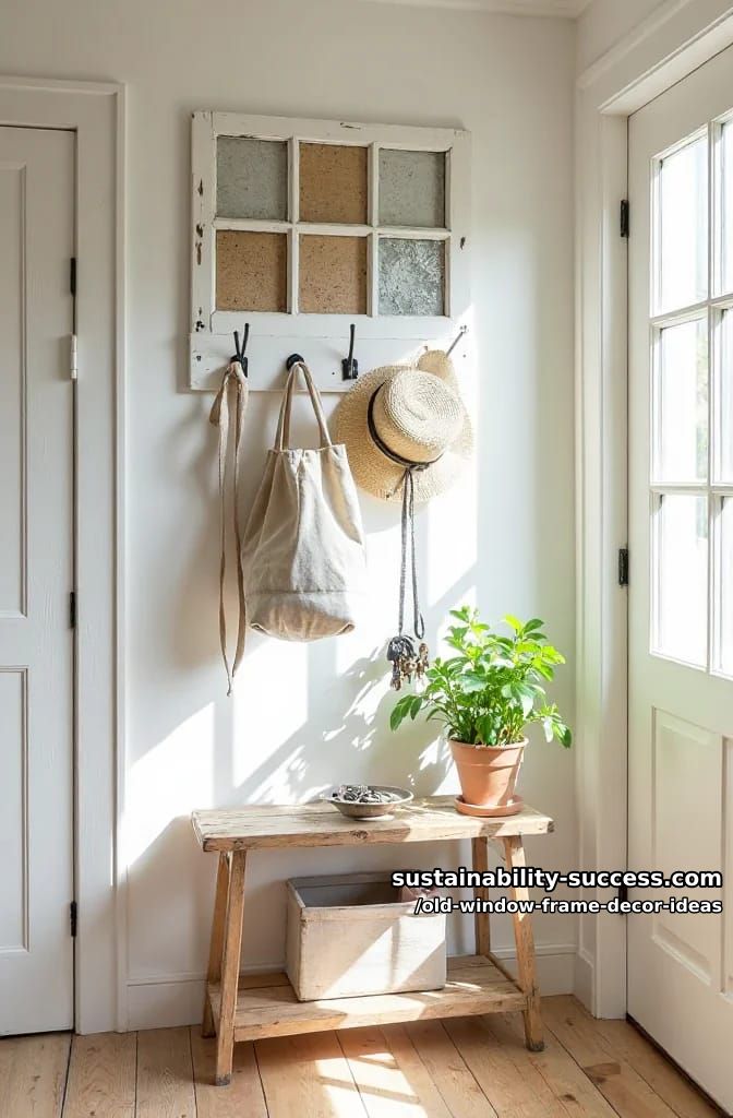 12 Old Window Frame Decor Ideas That Beat Buying New 25 turn the sash into an entry rack with hooks on the bottom rail 1