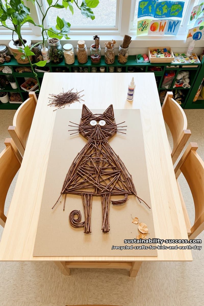 12 Recycled Crafts for Kids That Earn a Real "Whoa" on Earth Day 23 twig-and-button woodland animals 22