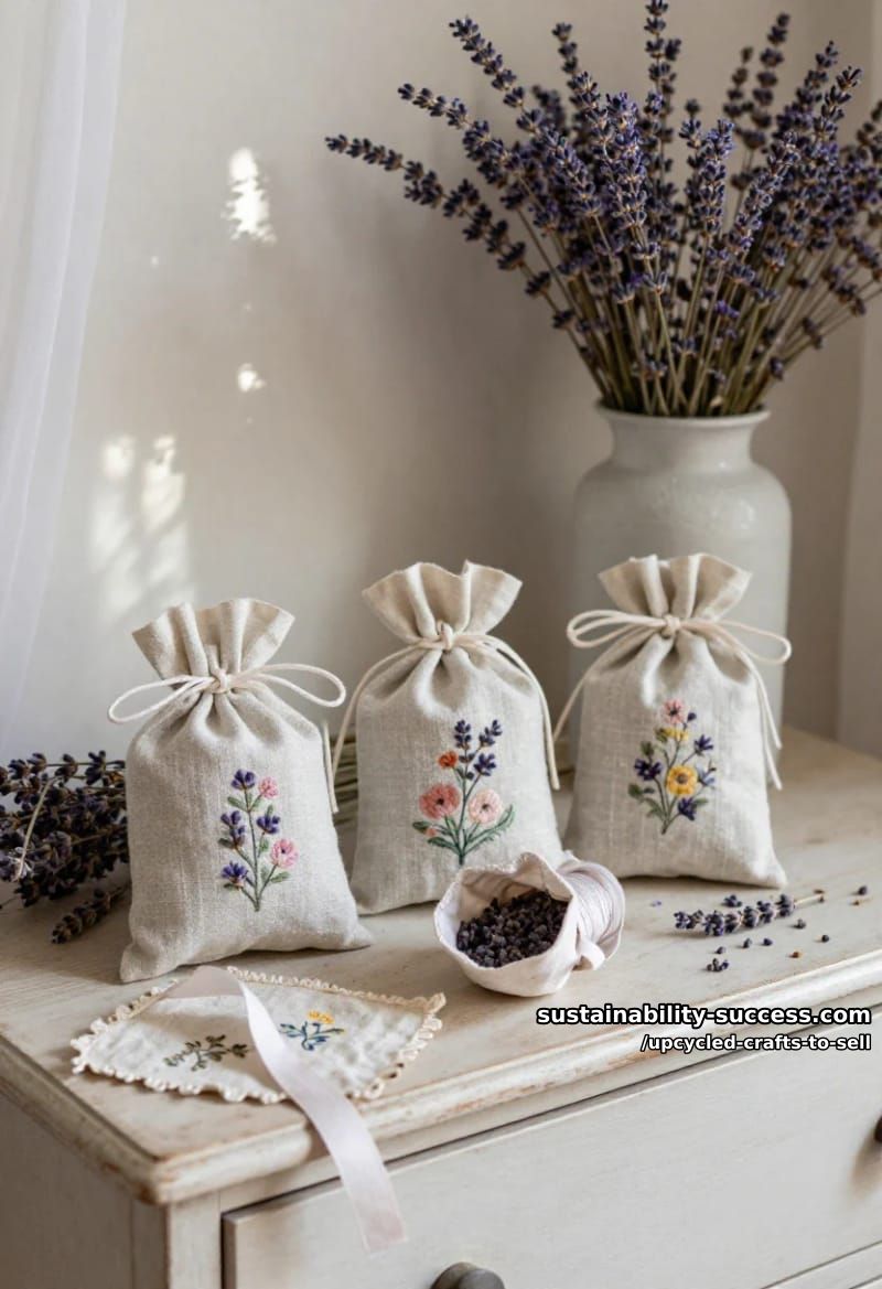 12 Upcycled Crafts to Sell That Hold Their Margin at Markets and on Etsy 25 vintage-linen lavender sachets sold in threes 1