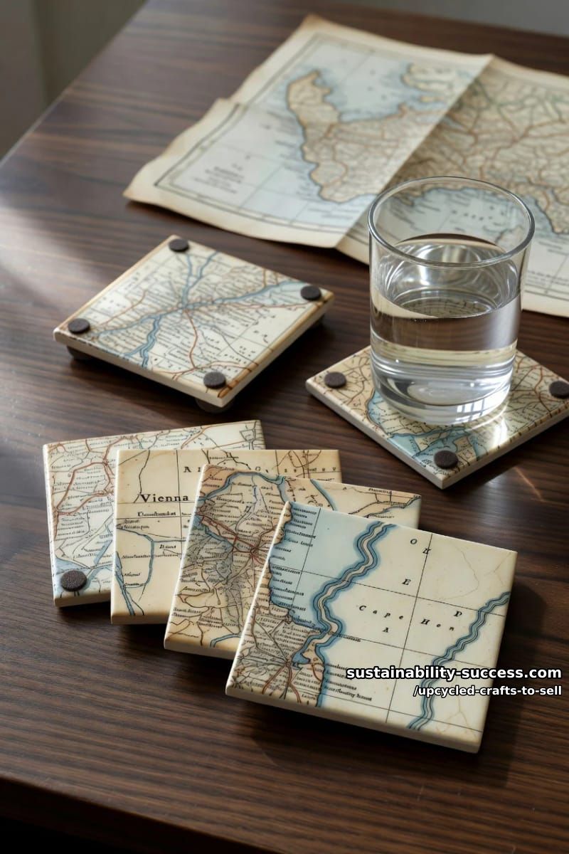 12 Upcycled Crafts to Sell That Hold Their Margin at Markets and on Etsy 20 vintage map and sheet-music coaster sets 1