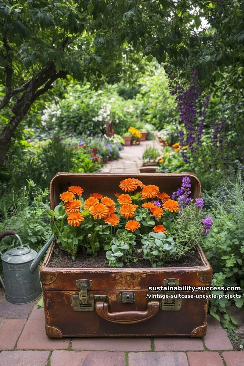 Vintage Suitcase Upcycle Projects: 12 Furniture Conversions for Thrifted Luggage 26 vintage suitcase garden planter 1