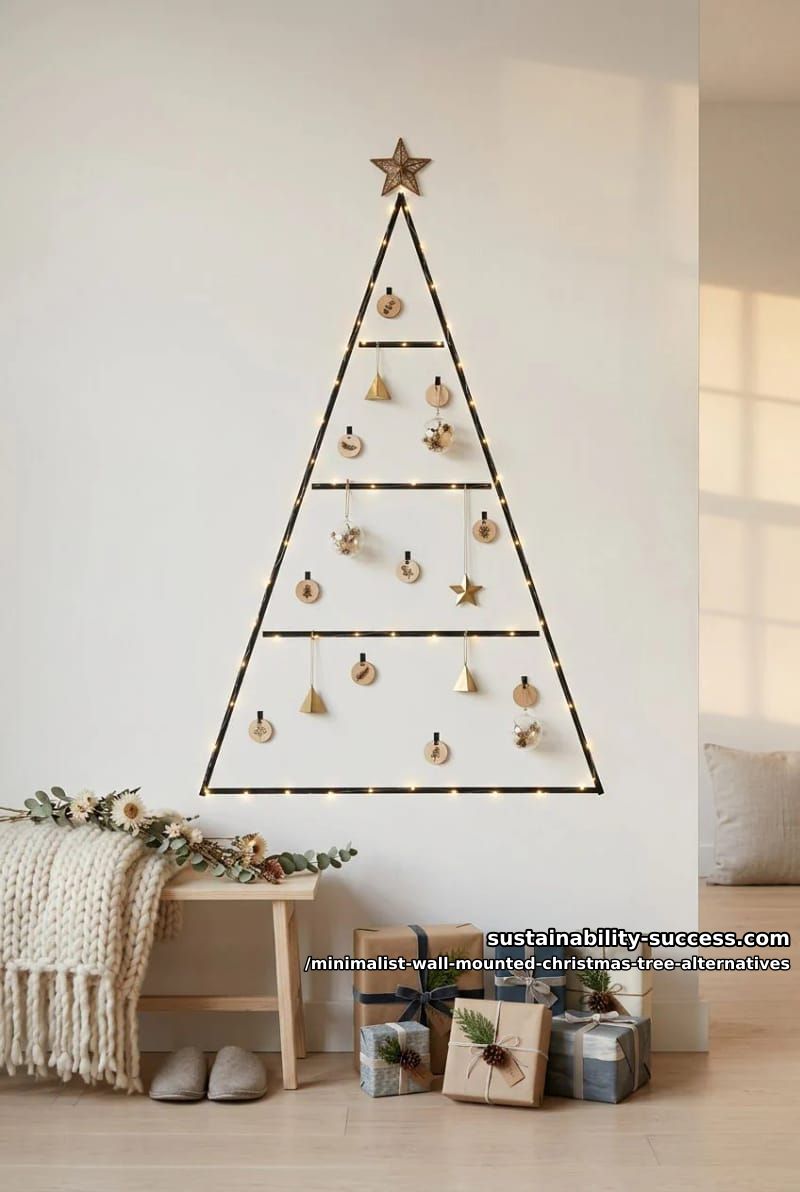 washi tape draws a flat tree on a bare wall 1