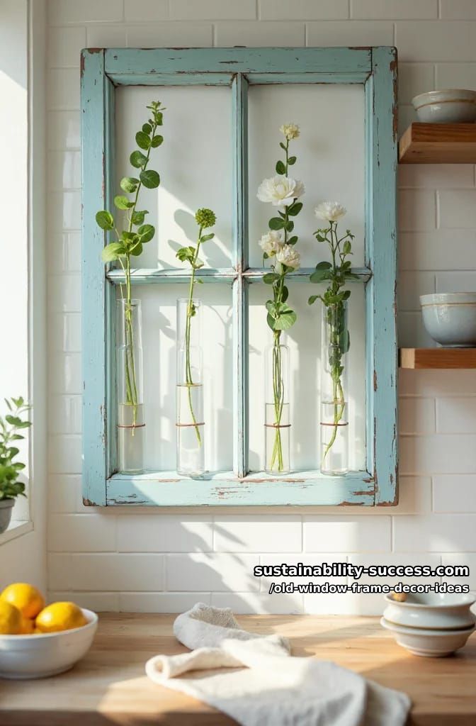 12 Old Window Frame Decor Ideas That Beat Buying New 9 wire bud vases to the muntins for a living window 1