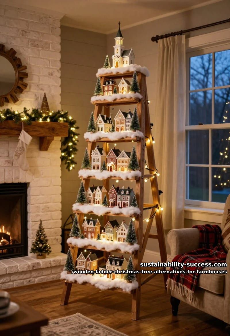 a ceramic christmas village climbing the steps 1