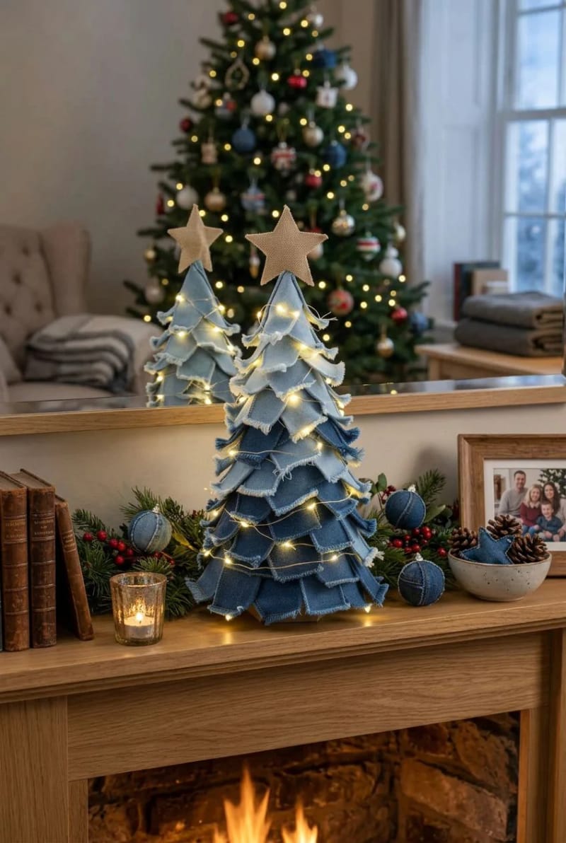 Old Jeans Christmas Decorations for Beginners: Start With the Makes That Forgive Mistakes 6 a cone christmas tree from old jeans 1
