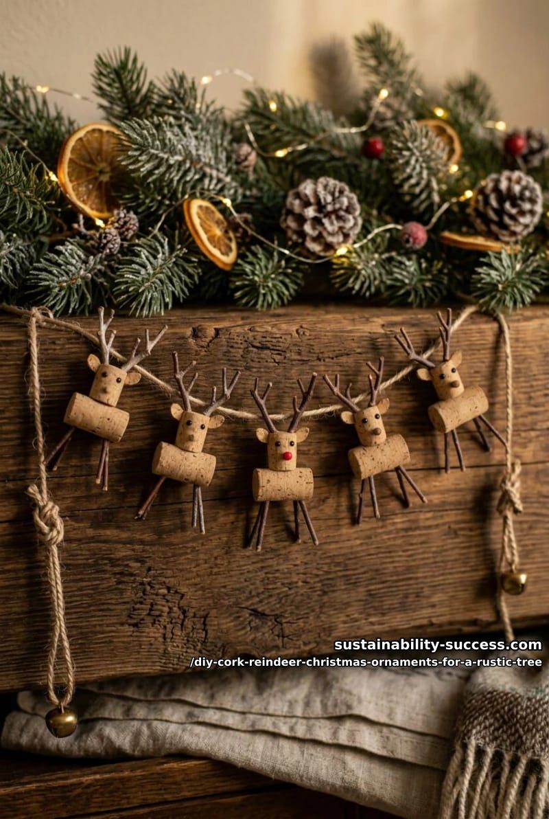 11 DIY Cork Reindeer Christmas Ornaments for a Rustic Tree 13 a cork reindeer garland, a little herd on a string 1