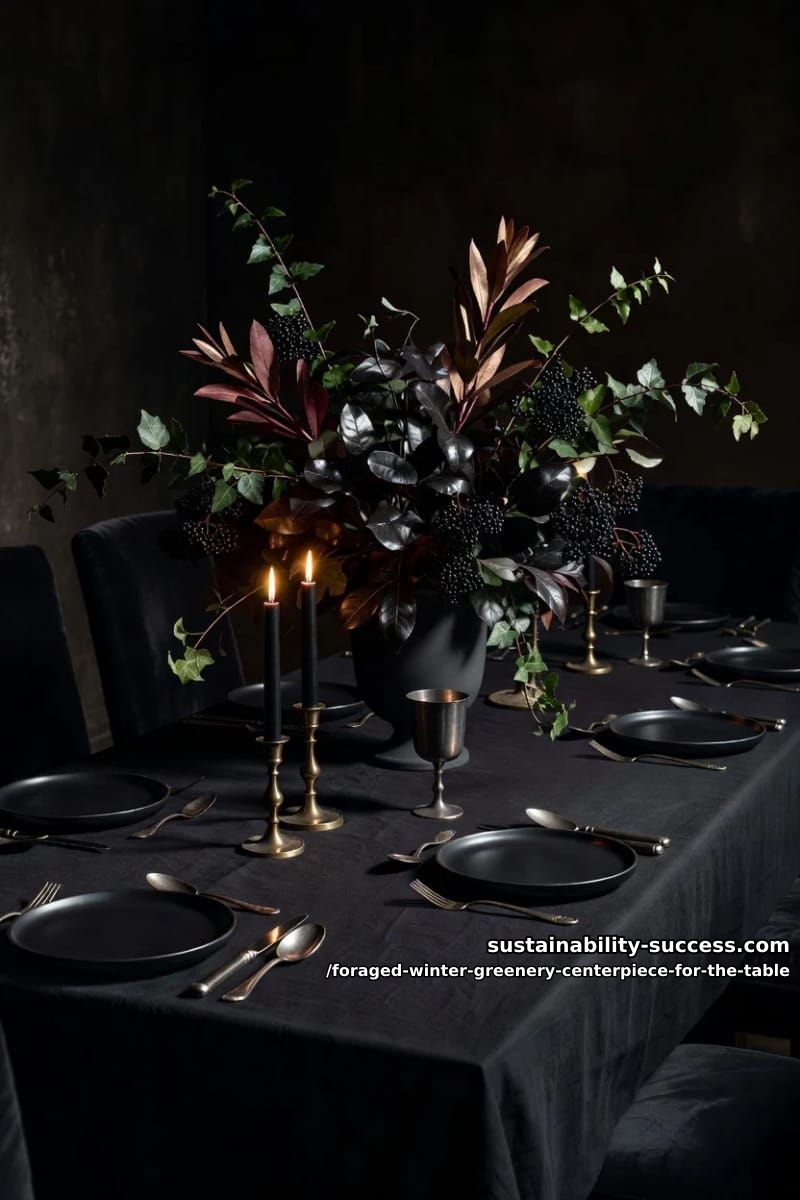 a dark, moody foliage palette instead of red and green 1