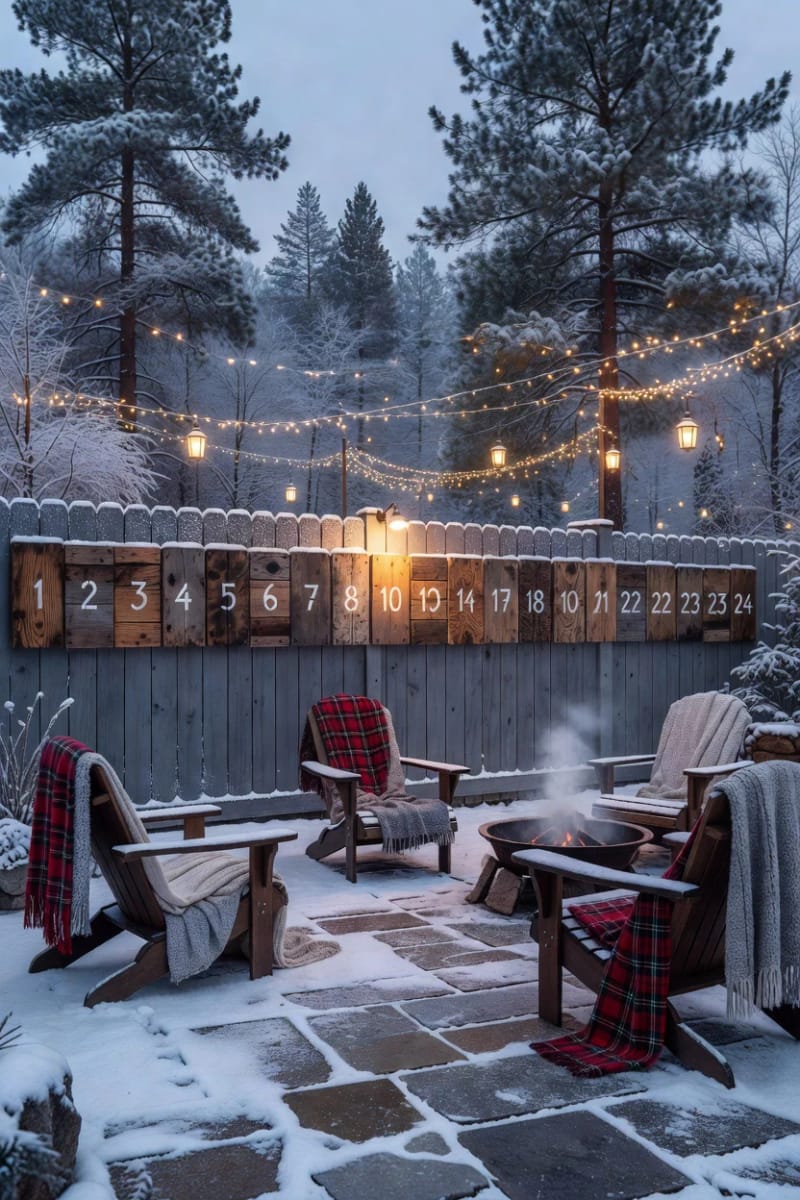 10 Outdoor Pallet Christmas Decorations for the Yard That Last the Whole Season 13 a fence-line pallet advent countdown 1