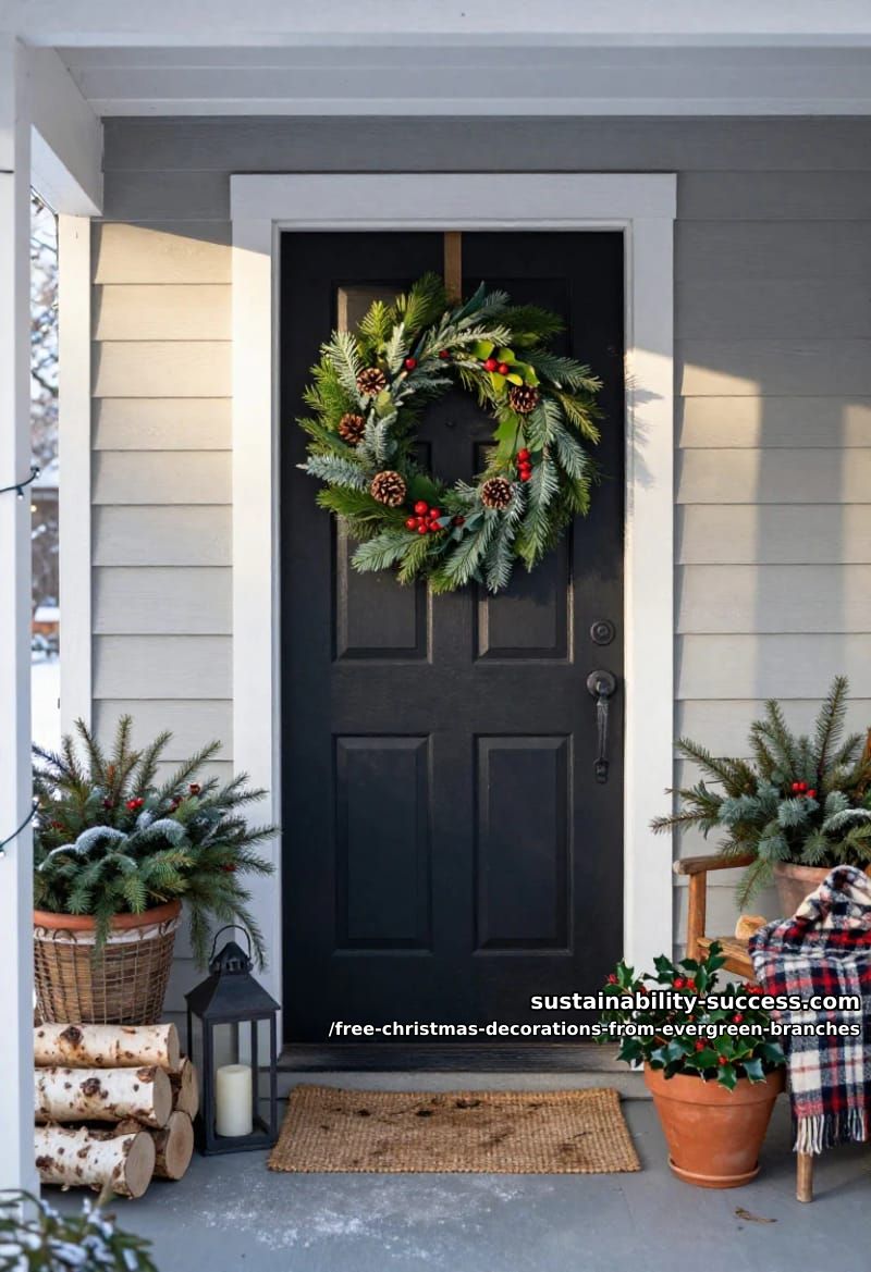 7 Free Christmas Decorations You Can Make From Evergreen Branches 3 a fresh evergreen door wreath, built without a store-bought form 1