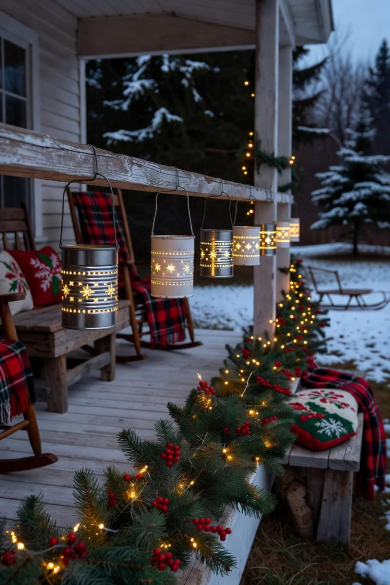 a hanging garland of lanterns down the porch rail 1