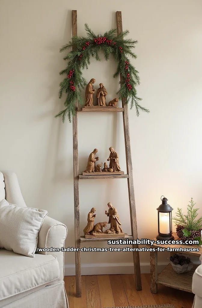 a nativity staged on the lower rungs 1