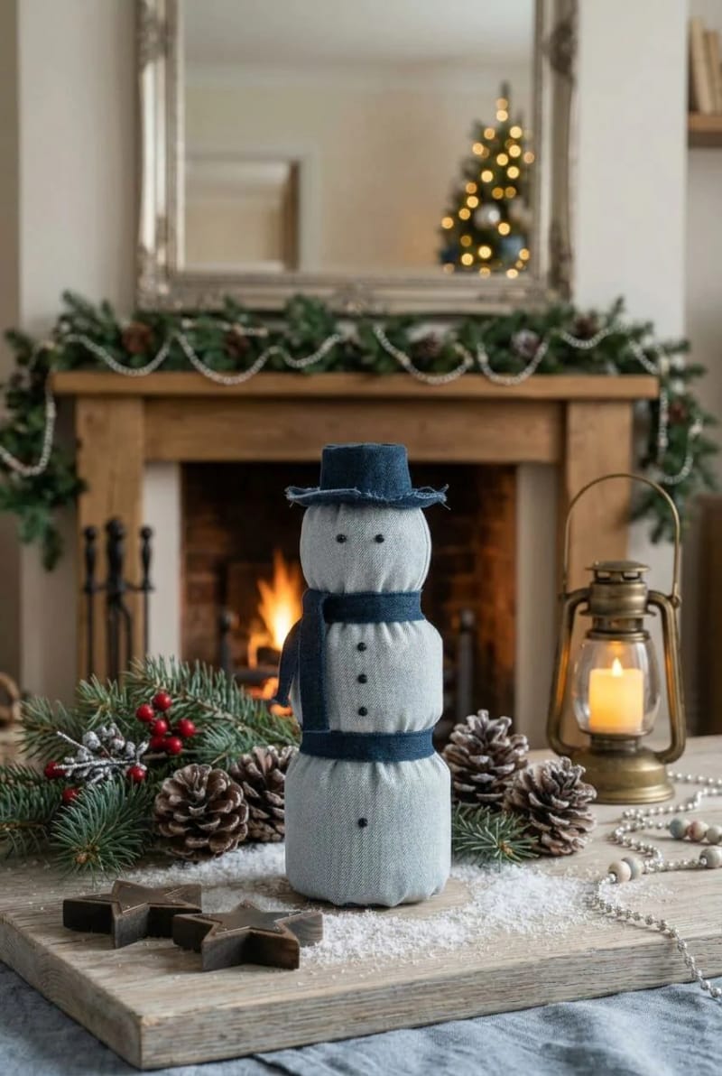 Old Jeans Christmas Decorations for Beginners: Start With the Makes That Forgive Mistakes 12 a no-sew denim snowman 1