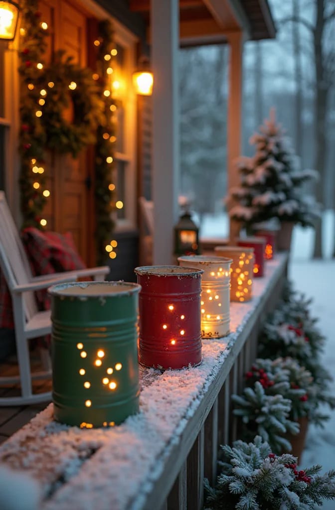 Punched Tin Can Luminaries for an Outdoor Christmas 7 a painted palette instead of bare metal 1