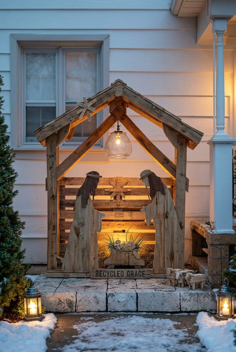 10 Outdoor Pallet Christmas Decorations for the Yard That Last the Whole Season 9 a pallet nativity silhouette 1