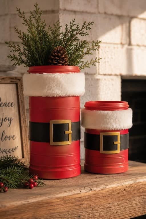 a santa boot from a plastic coffee canister 1