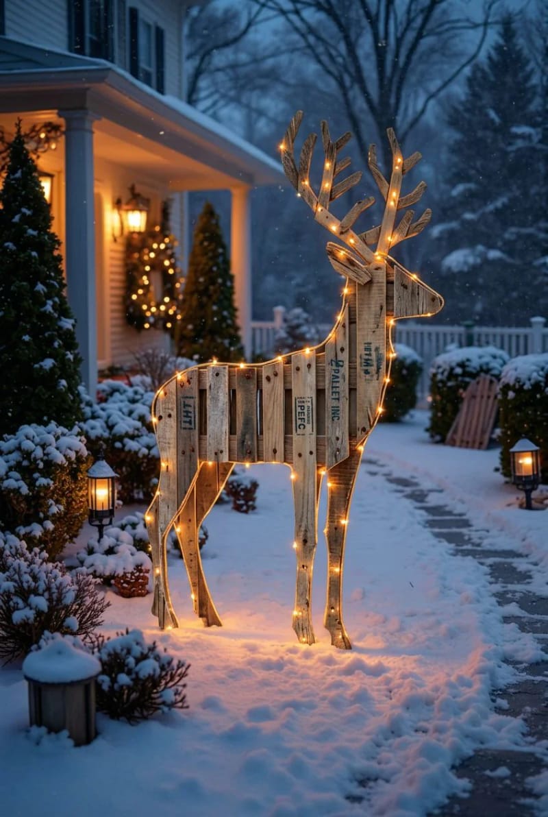 10 Outdoor Pallet Christmas Decorations for the Yard That Last the Whole Season 8 a standing pallet reindeer silhouette 1
