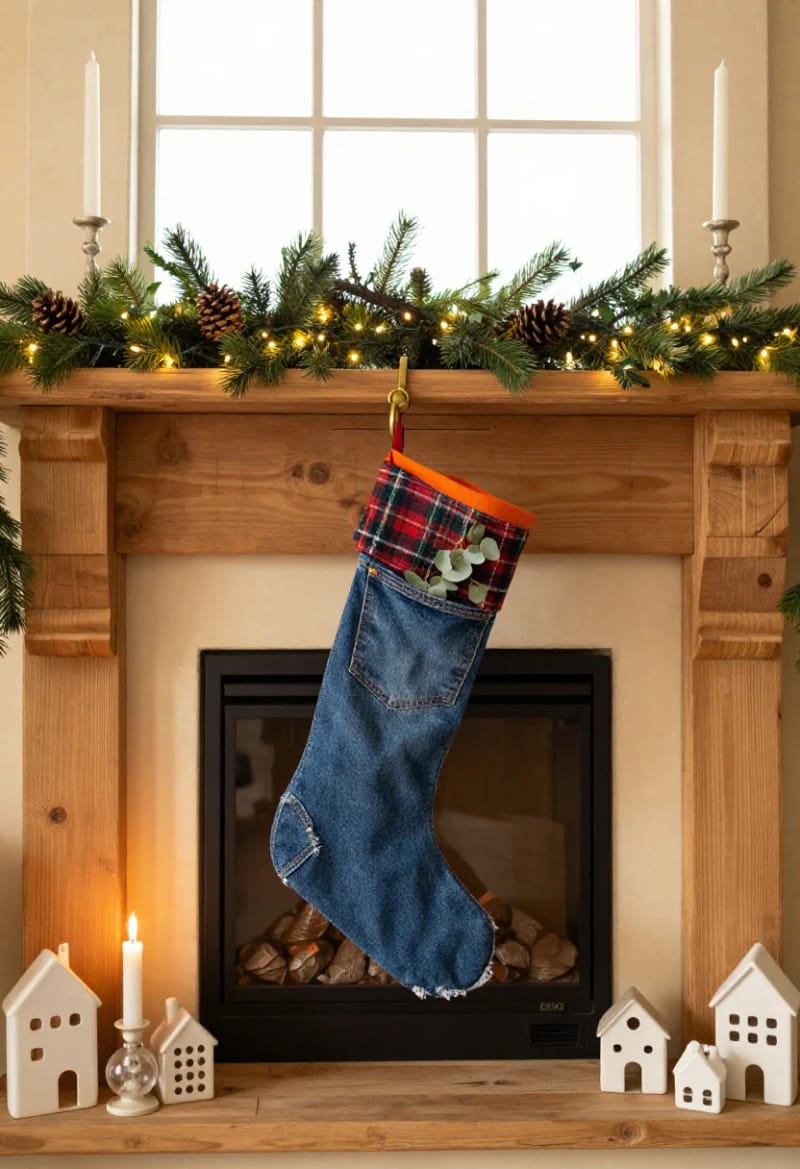 Old Jeans Christmas Decorations for Beginners: Start With the Makes That Forgive Mistakes 8 a stocking cut from a jean leg 1