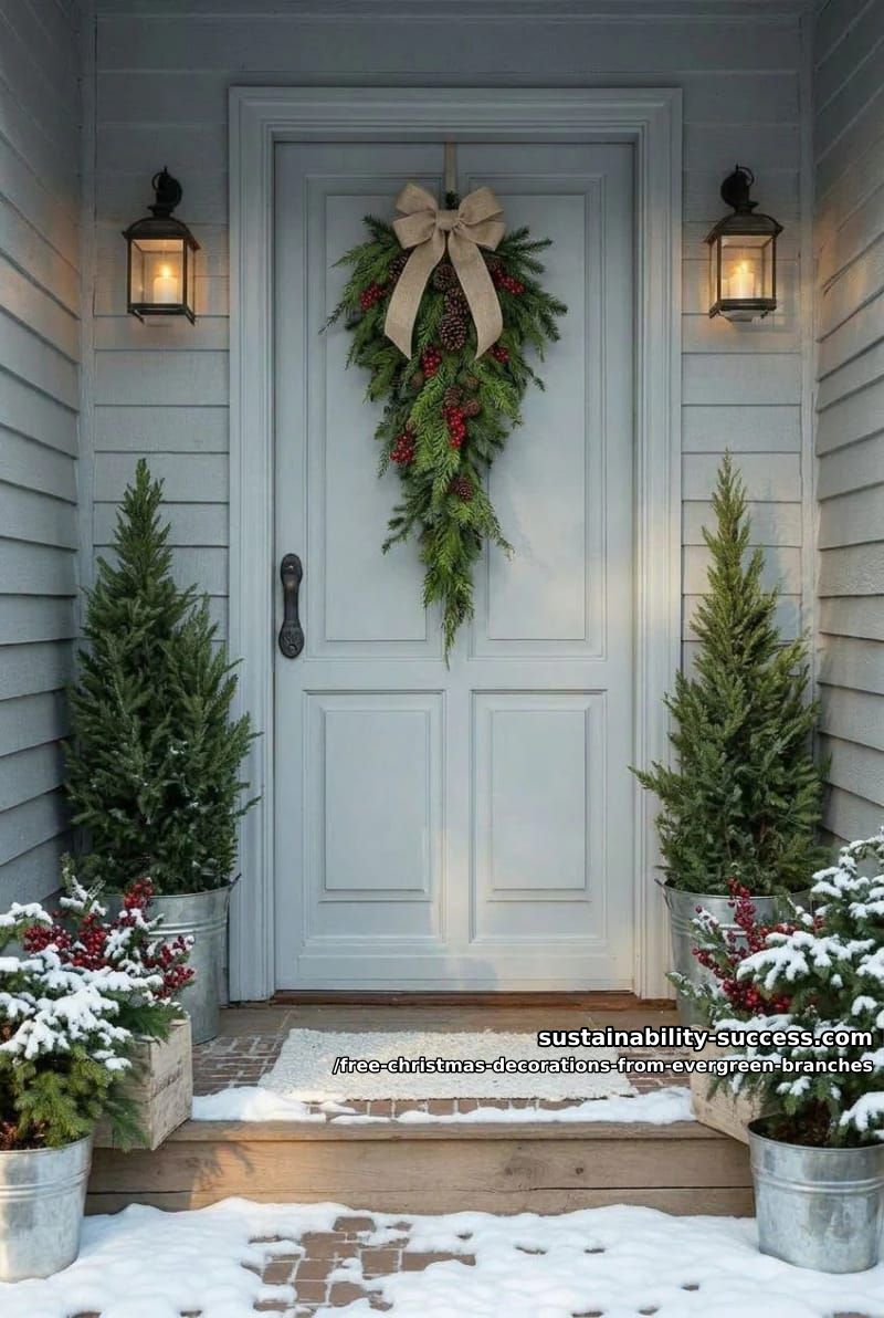 7 Free Christmas Decorations You Can Make From Evergreen Branches 8 a teardrop door swag 1