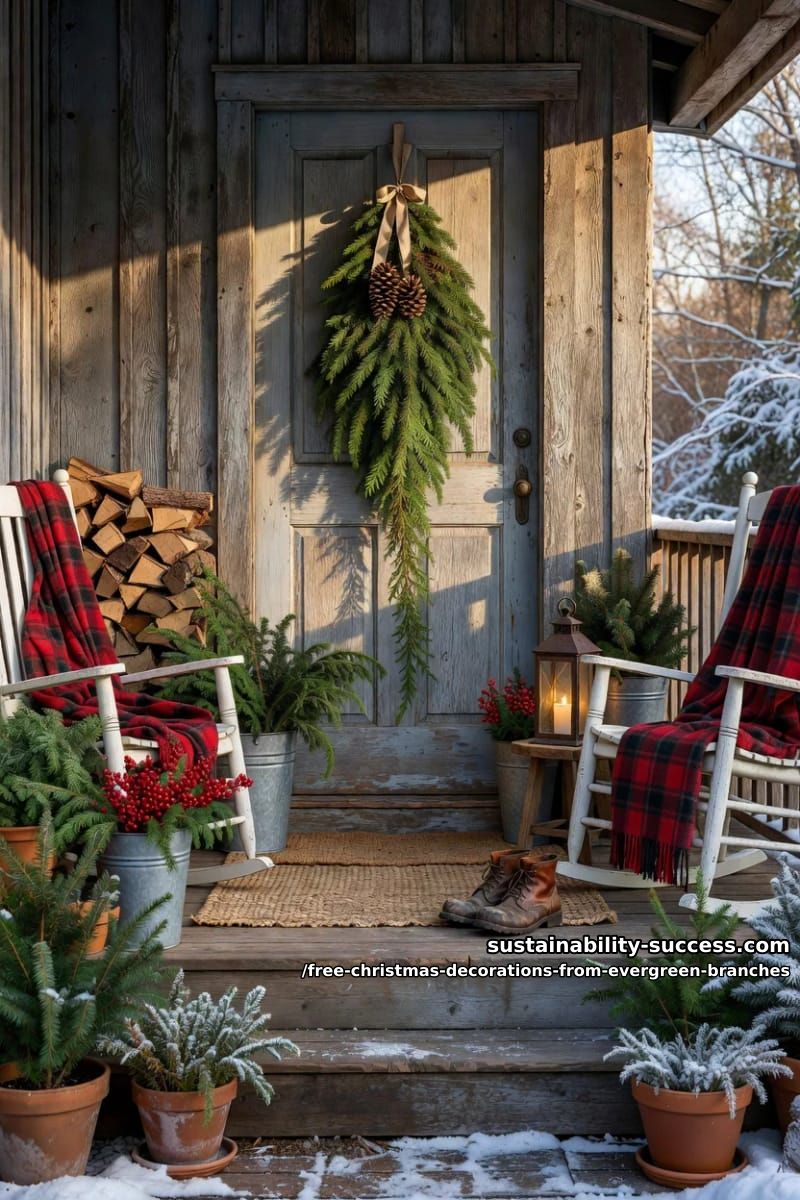 7 Free Christmas Decorations You Can Make From Evergreen Branches 9 a teardrop door swag 1