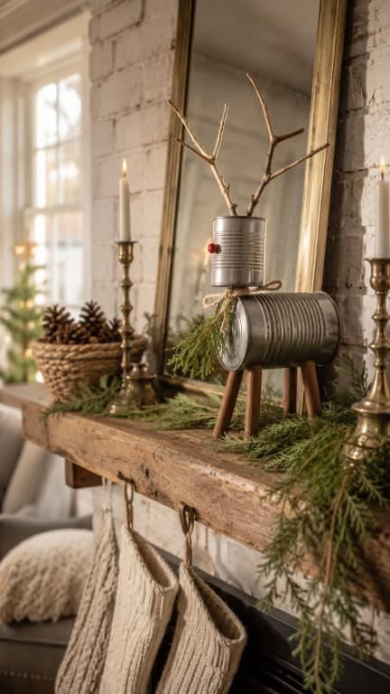 a tin-can reindeer with twig antlers 1