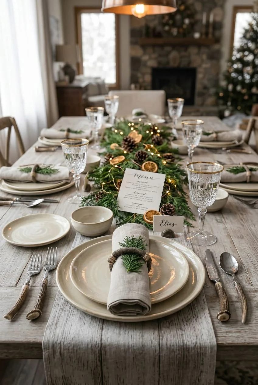 Natural Christmas Place Settings With Foraged Sprigs: 9 Ways to Set the Table 16 bend a bare twig into a napkin ring 1