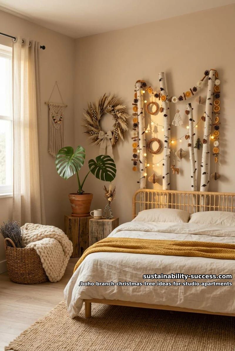 birch branches fanned across the headboard wall 1