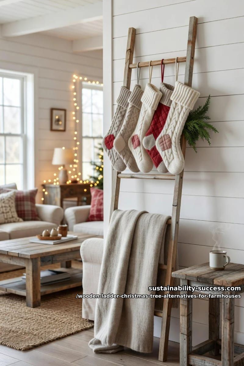 blanket ladder hung with stockings 1