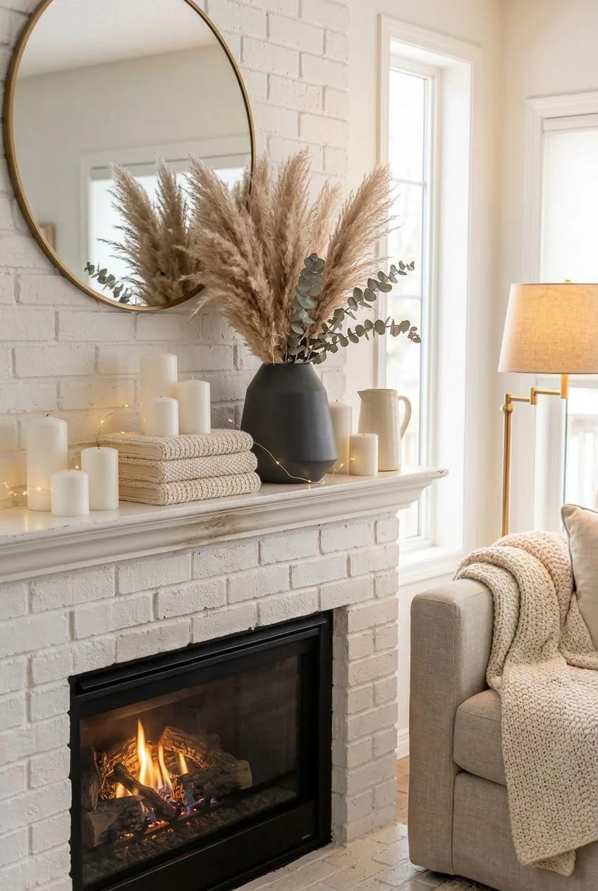Neutral Winter Mantel Decor Without Red and Green (Warm, Not Washed-Out) 12 build it in this order 1