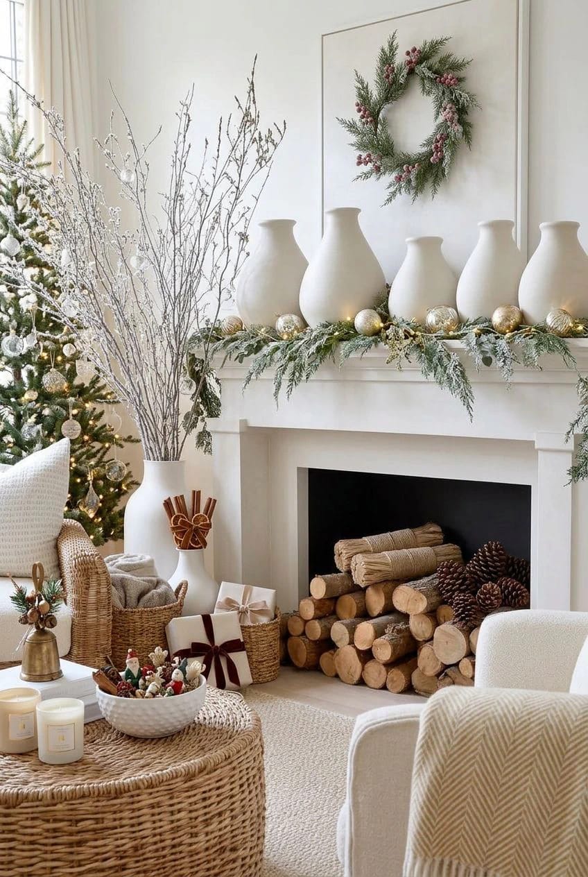 Neutral Winter Mantel Decor Without Red and Green (Warm, Not Washed-Out) 3 build the neutral base before you buy a single stem 1