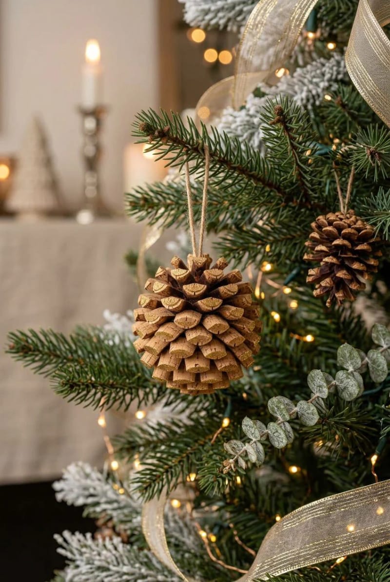 11 Wine Cork Christmas Ornaments for Beginners (That Won't Fall Apart) 10 cork pinecone ball ornament 1