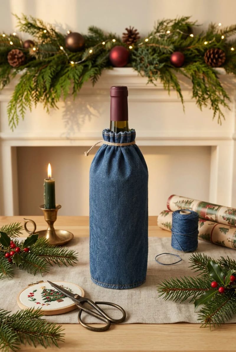 denim wine bottle bag from one jeans leg 1