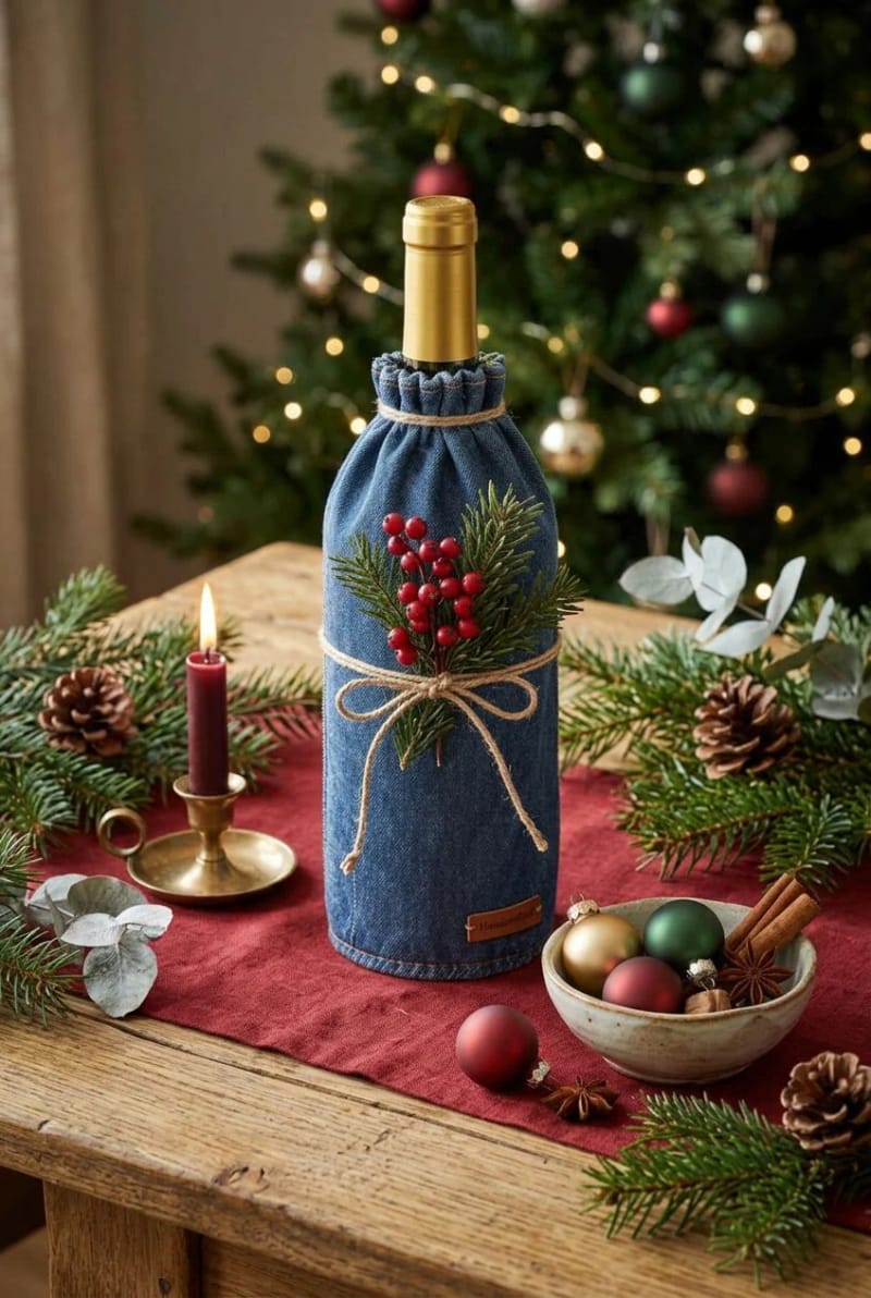denim wine bottle bag from one jeans leg 1