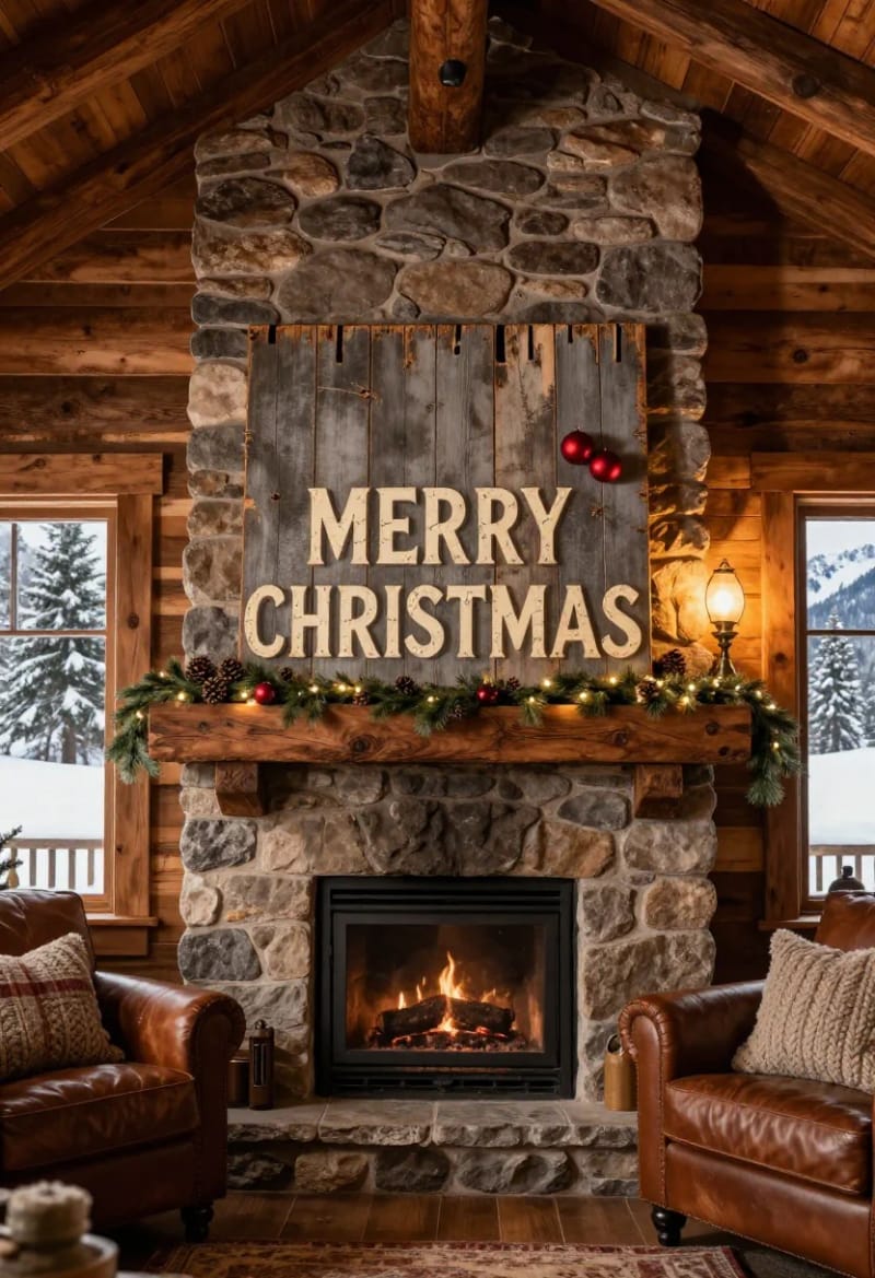 13 Reclaimed Pallet Christmas Signs for a Farmhouse (That Don't Look Store-Bought) 10 distressed "merry christmas" pallet board for the mantel 1