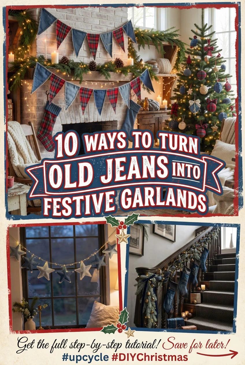 10 DIY Denim Christmas Garland Ideas to Make From Old Jeans 1 diy denim christmas garland from old jeans 1