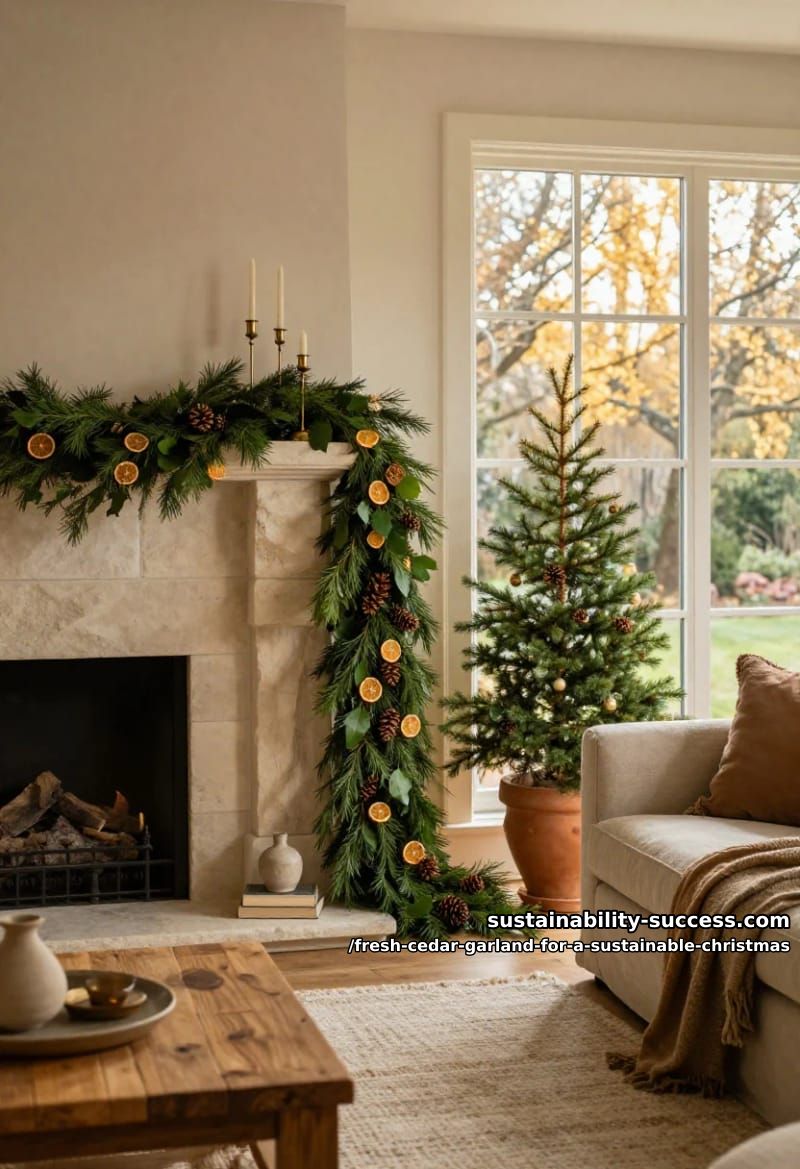 Fresh Cedar Garland for a Sustainable Christmas 5 drape the mantel in cedar, dried citrus, and pinecones 1