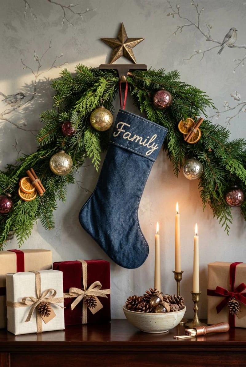embroidered-name denim stocking 1