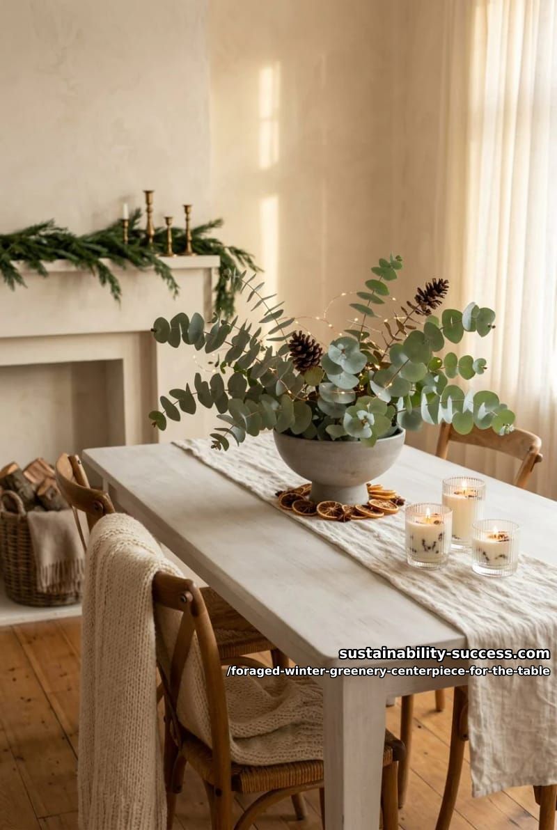 eucalyptus and taper candles for a quieter table 1