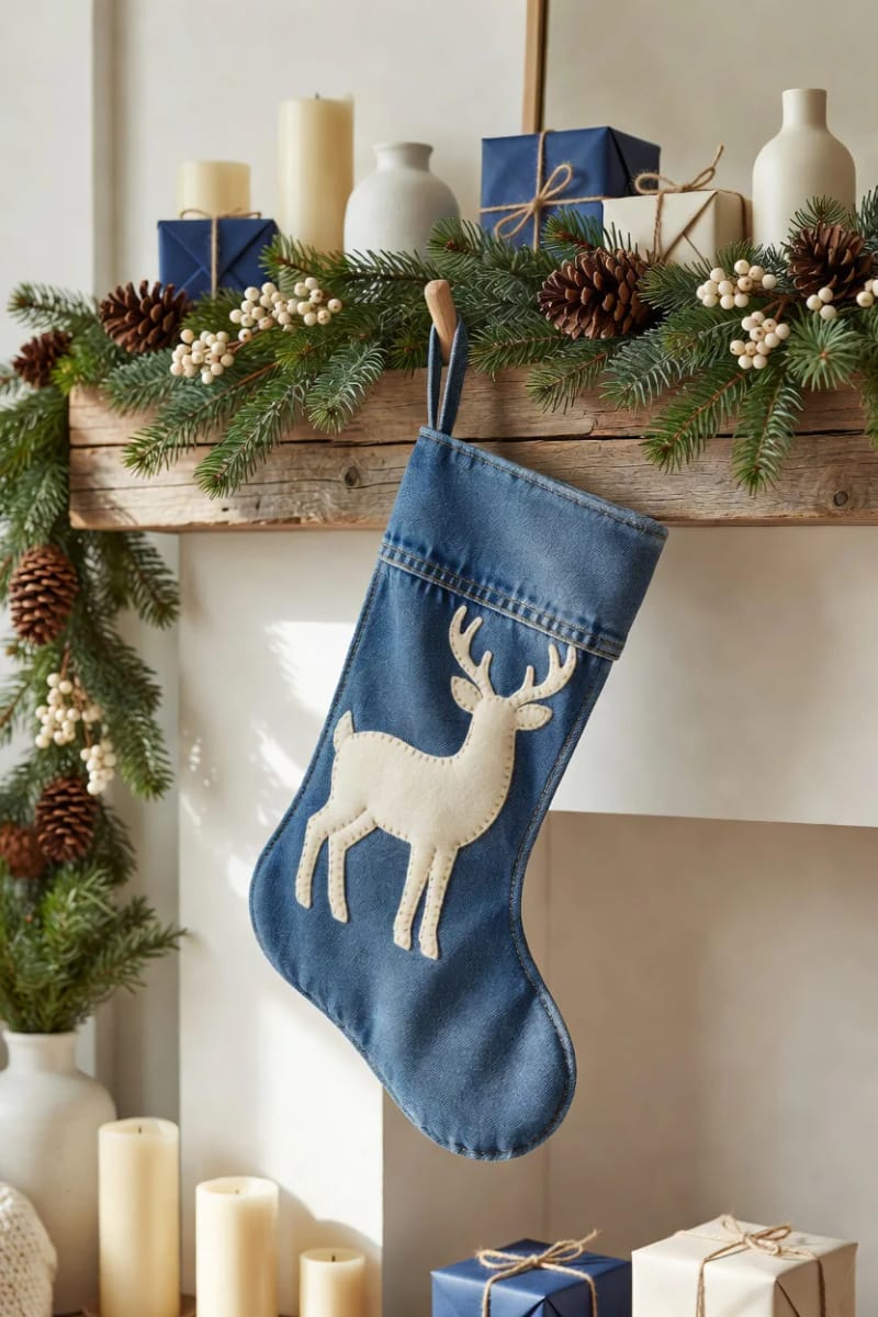 felt-appliqué denim stocking 1