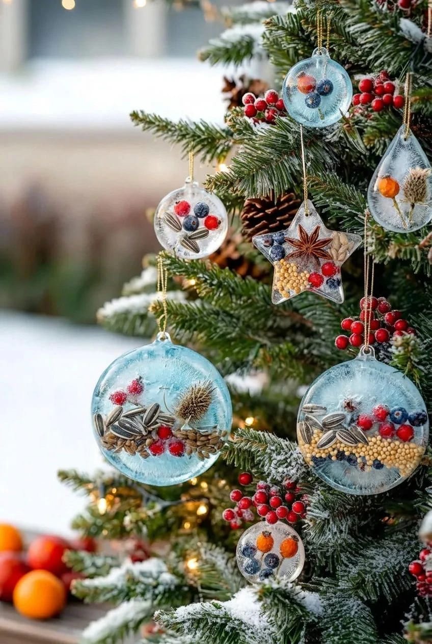 13 Birdseed Ornaments for an Outdoor Christmas Tree the Birds Will Actually Eat 15 frozen seed and berry ice ornaments (below freezing only) 1