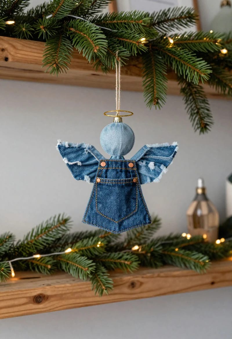 Upcycled Denim Christmas Ornaments From Old Jeans 3 jean-pocket angels 1