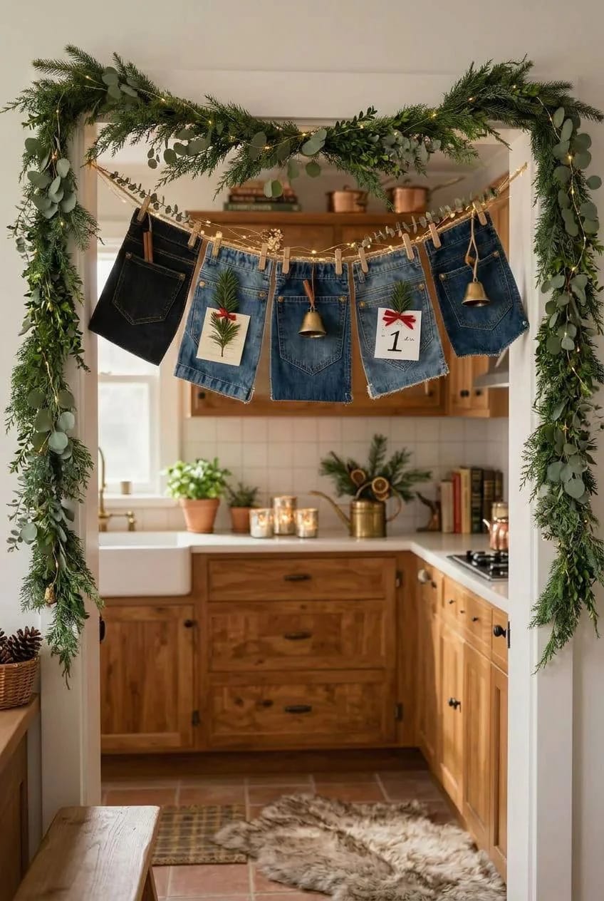 10 DIY Denim Christmas Garland Ideas to Make From Old Jeans 8 jean pocket bunting that actually holds things 1