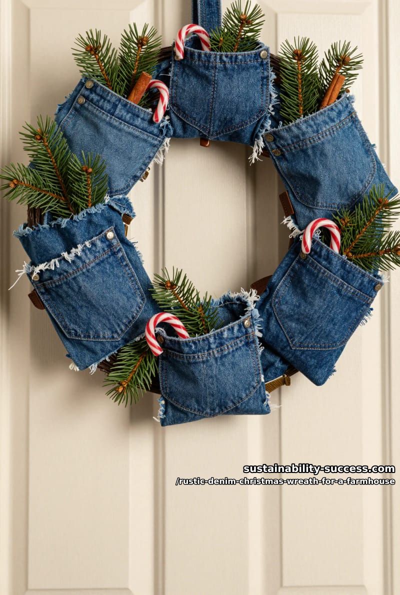 12 Rustic Denim Christmas Wreath Ideas for a Farmhouse Door 14 jean-pocket wreath 1